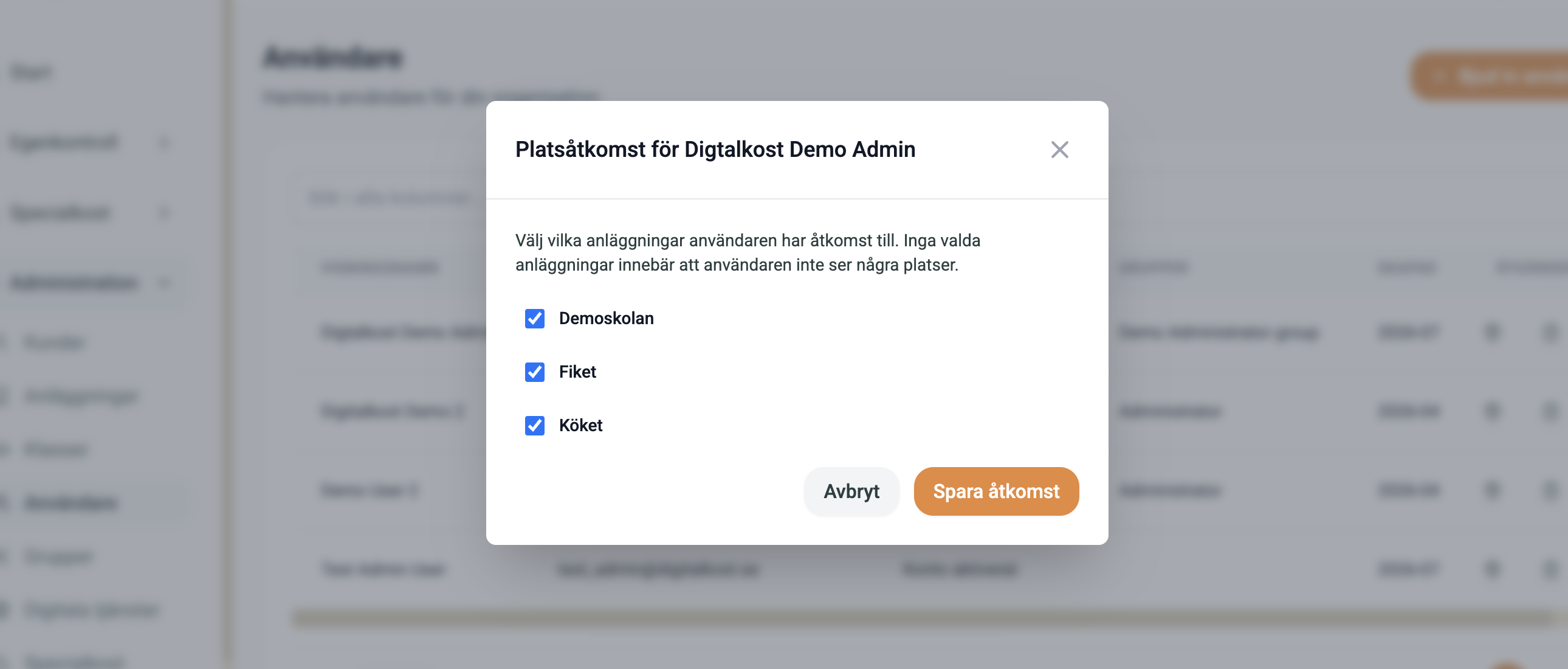 Platsåtkomst för en användare