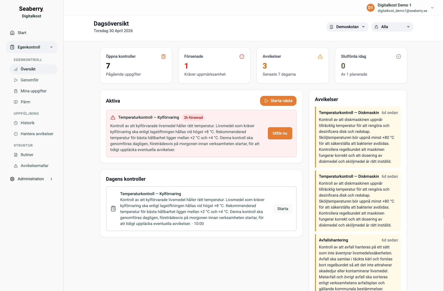 Daglig temperaturkontroll – dagens uppgifter