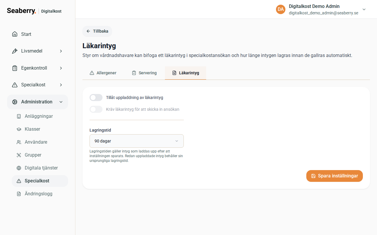 Inställningar för läkarintyg