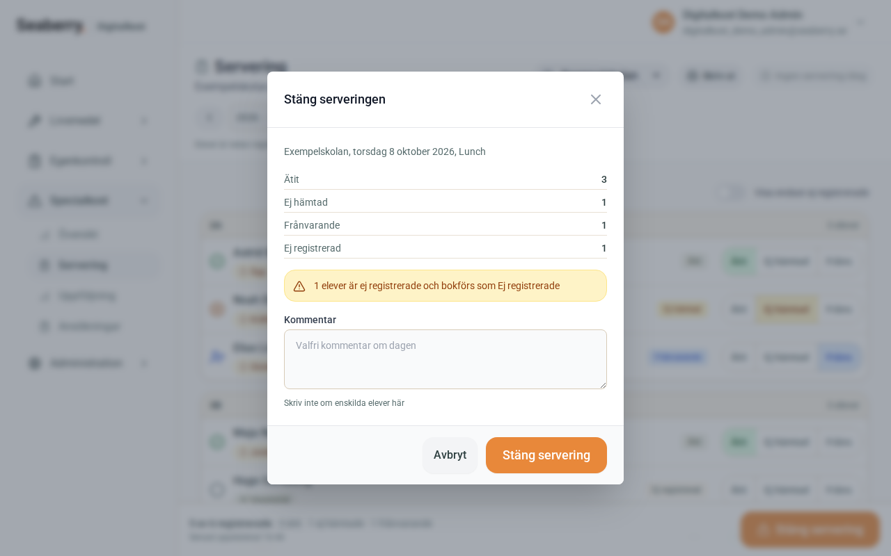 Bekräftelse vid stängning av serveringen