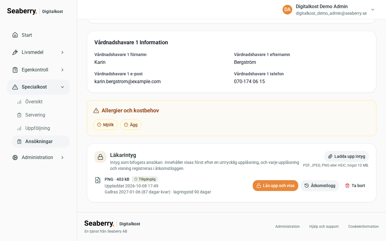 Läkarintyg i ansökans detaljvy