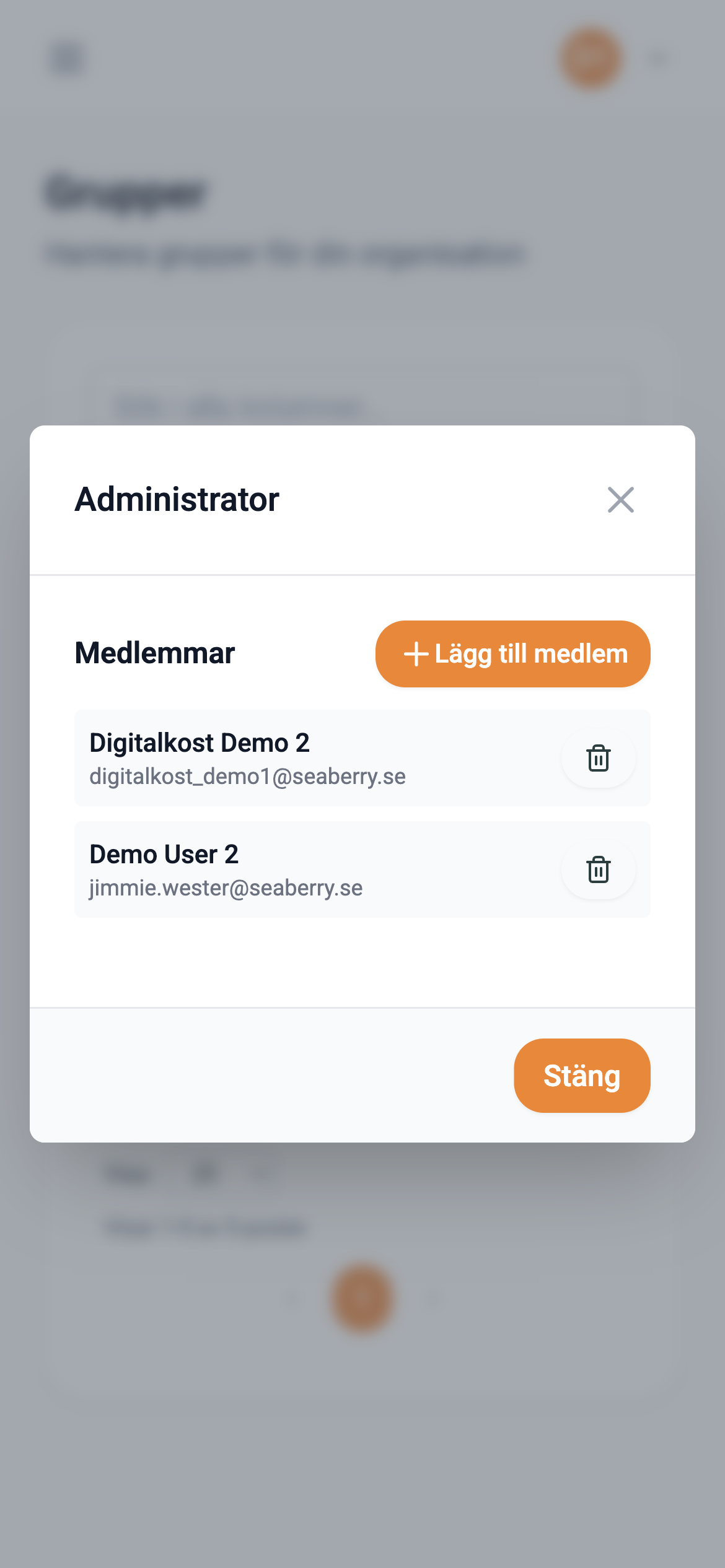 Hantera gruppmedlemmar – mobilvy
