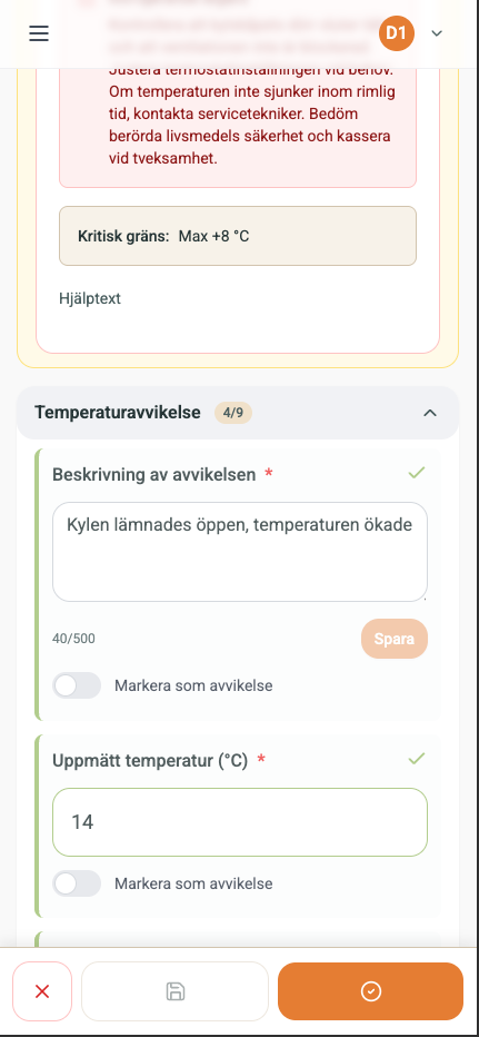 Avvikelse efter kontroll – dokumentera åtgärd mobilvy