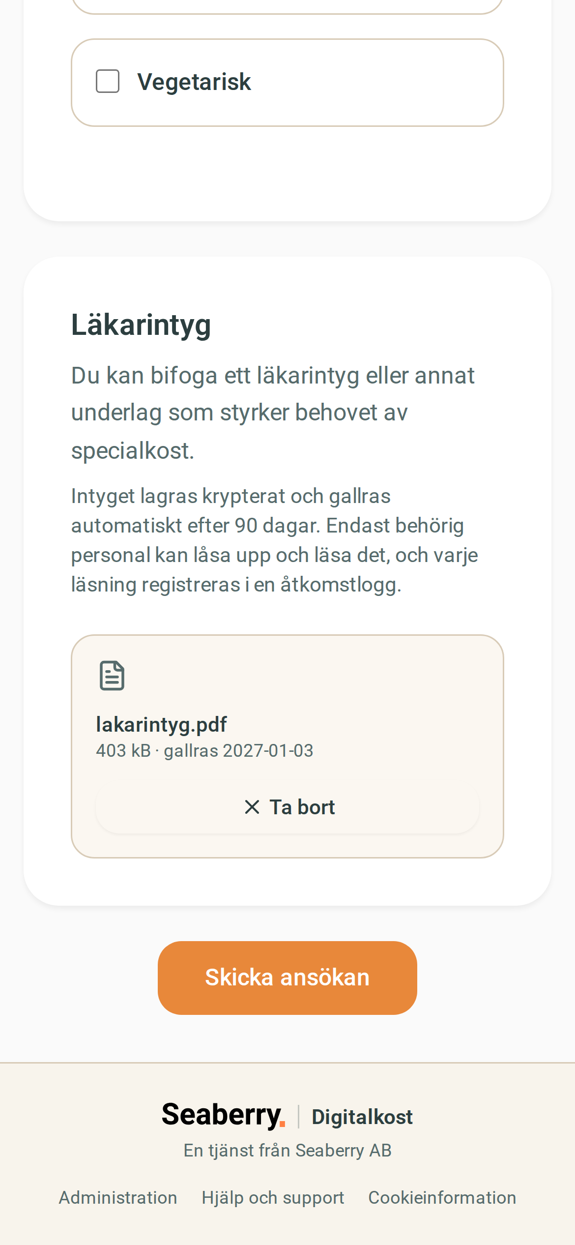 Läkarintyg i det publika ansökningsformuläret – mobilvy